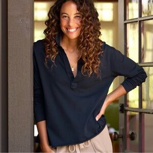 NWOT Frank & Eileen Patrick Popover Long Sleeve Polo Top Heritage Navy Small